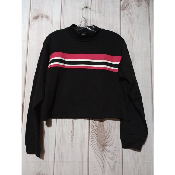 Forever 21 Shirt Ladies Large Black Pink Racer Stripe - Picture 1 of 5